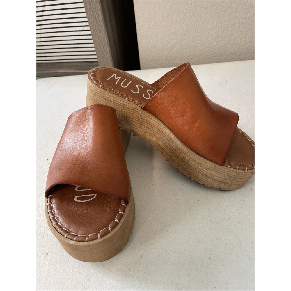 Musse & Cloud Platform 2”  Brown Leather Slide Sandal Comfort US 8 EUR 39 EUC